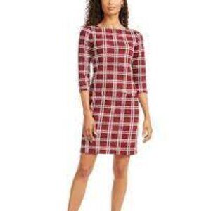Charter Club Textured Plaid Sheath Dress M Wine 446